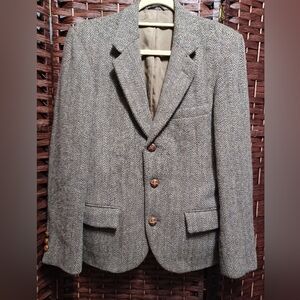 Men's Brown Herringbone Wool Blazer Jacket